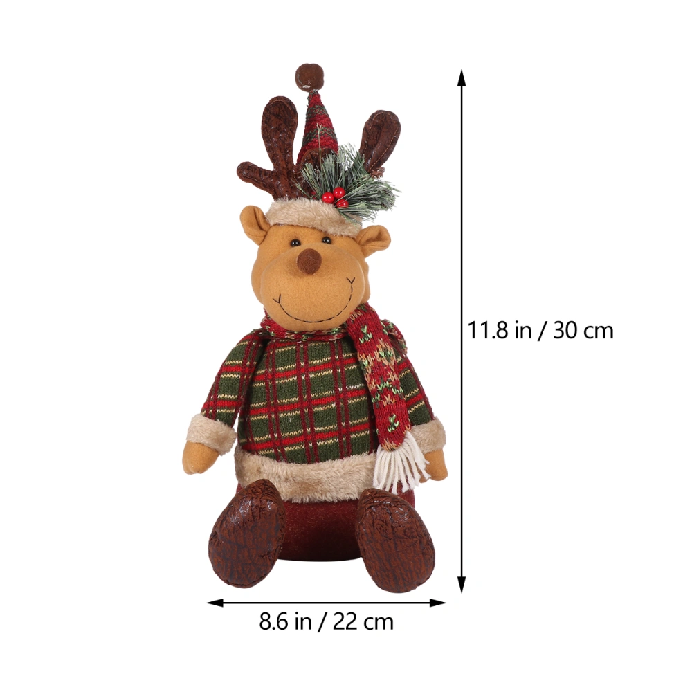 1pc Christmas Lovely Plaid Elk Doll Christmas Gift Creative Window Display