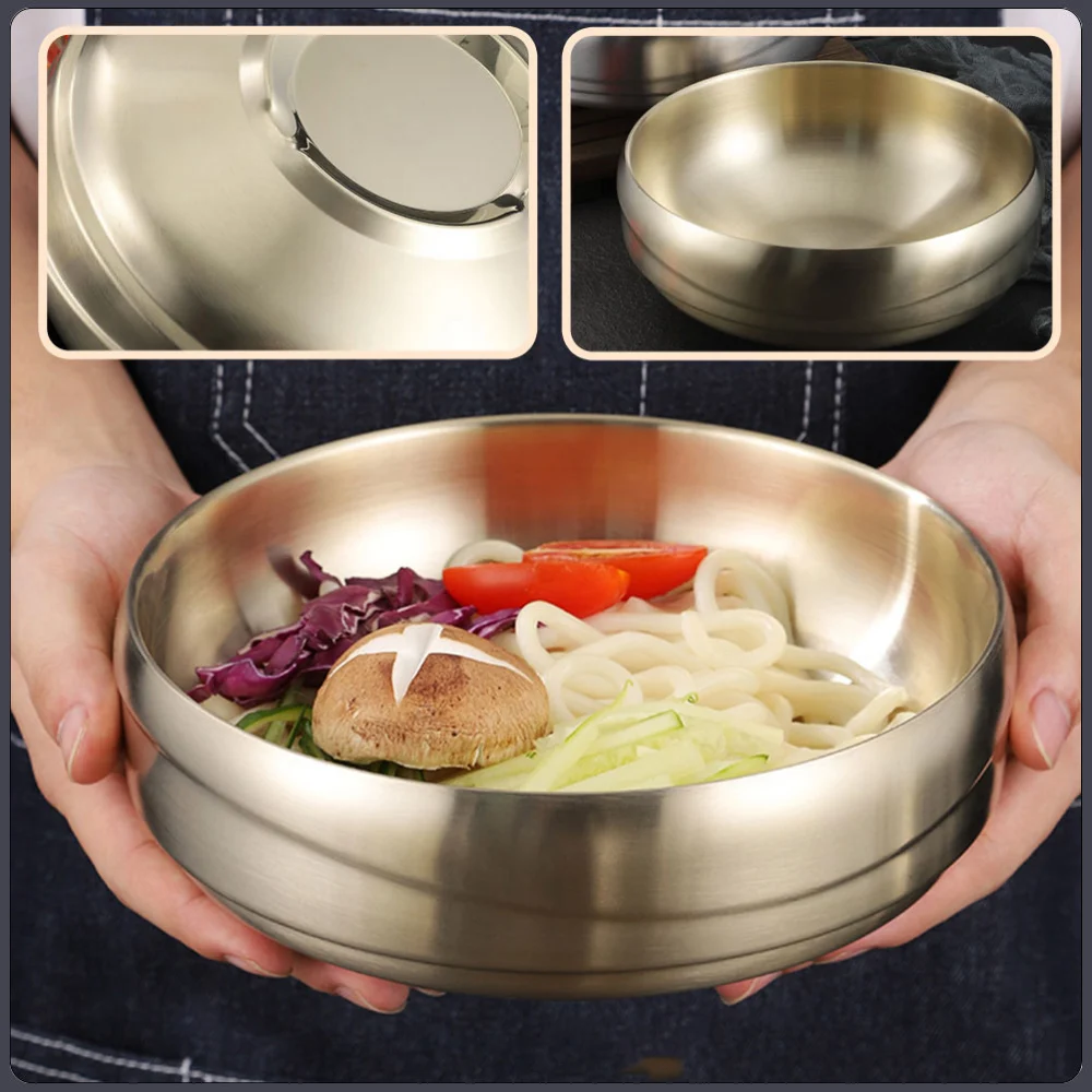  Stainless Steel Bowl Double-layer Salad Bowl Rice Bowl Practical Food Serving Bowl