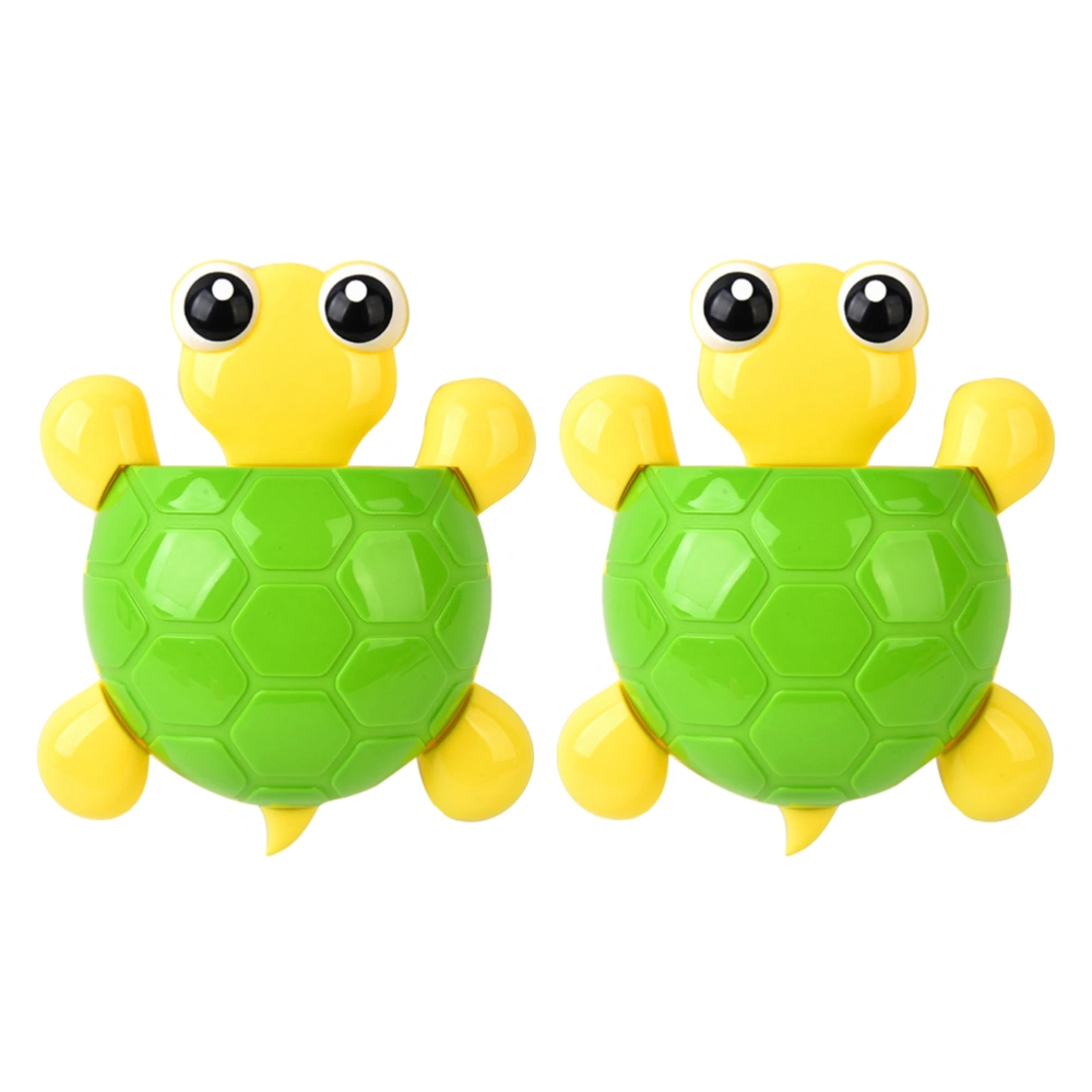 2pcs Turtle Wall Holder Suction Cup Toothbrush Rack Toothpaste Container Hanging Sundries Organizer Green