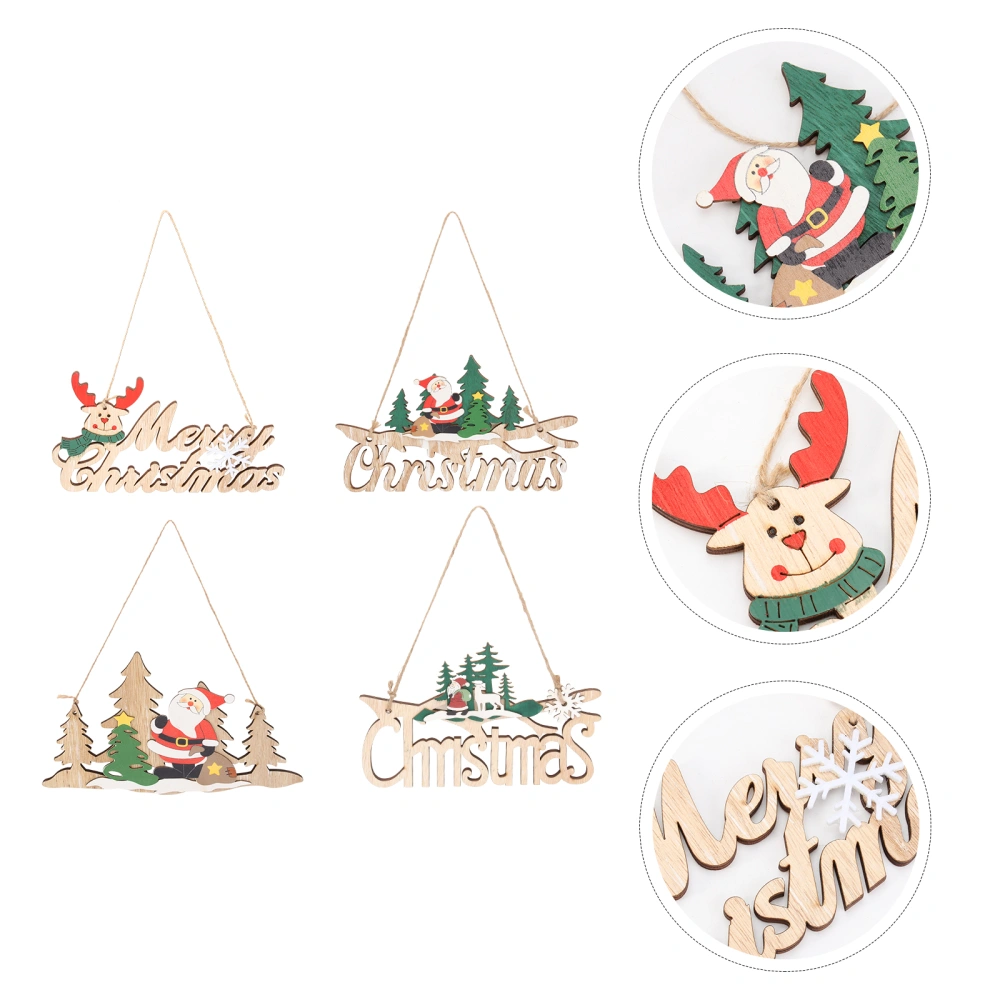 4pcs Christmas Scene Tag Decorations Wooden Letter Sign Pendants (Khaki)