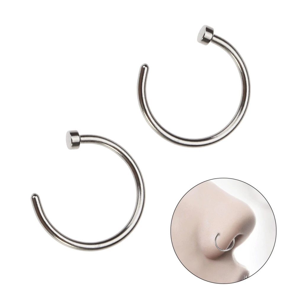 2 pcs Unisex Surgical Titanium Steel Open Nose Ring Nose Piercing Stud 8mm (Silver)