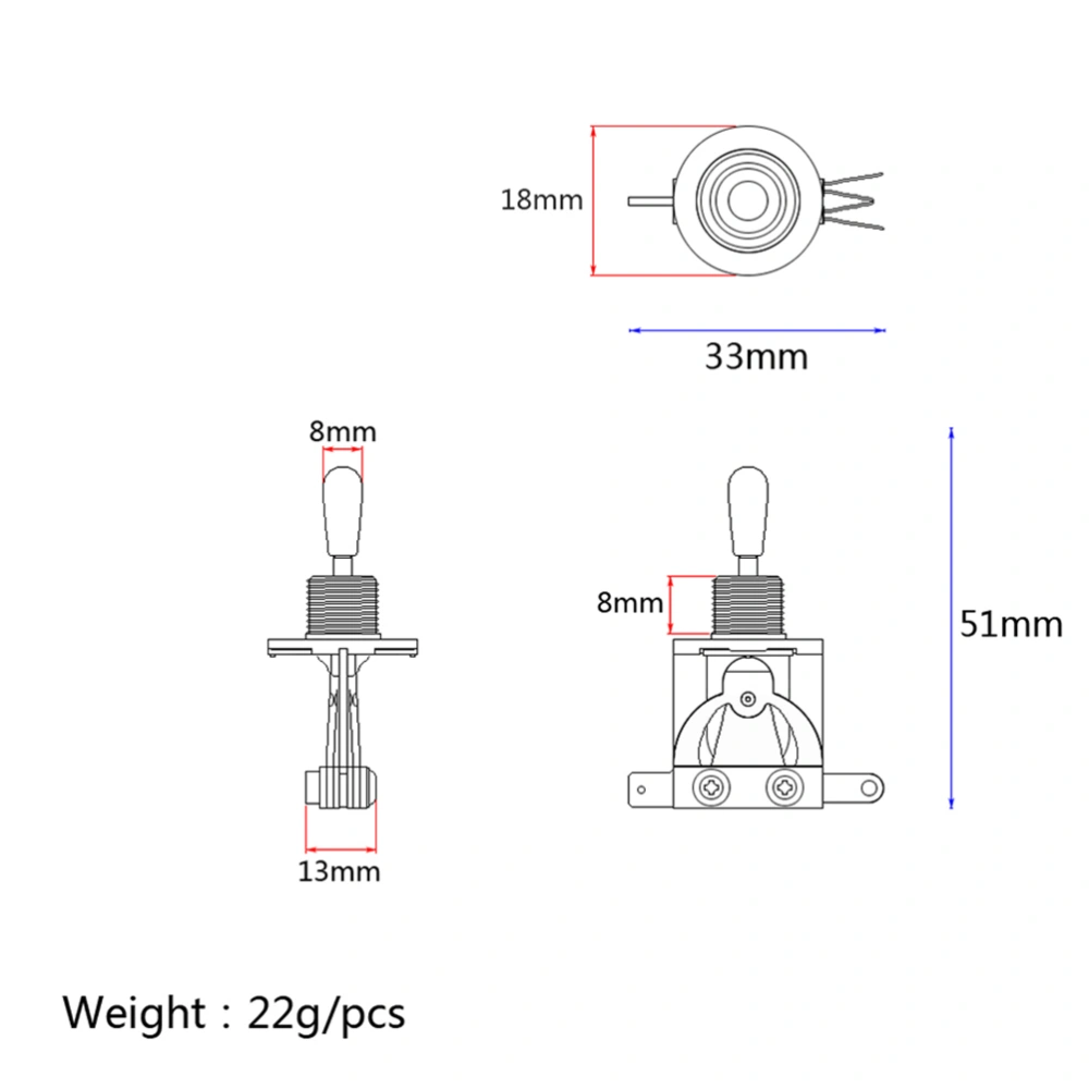 2pcs 3-way Toggle Switch Electric Guitar Pickup Selector Head White