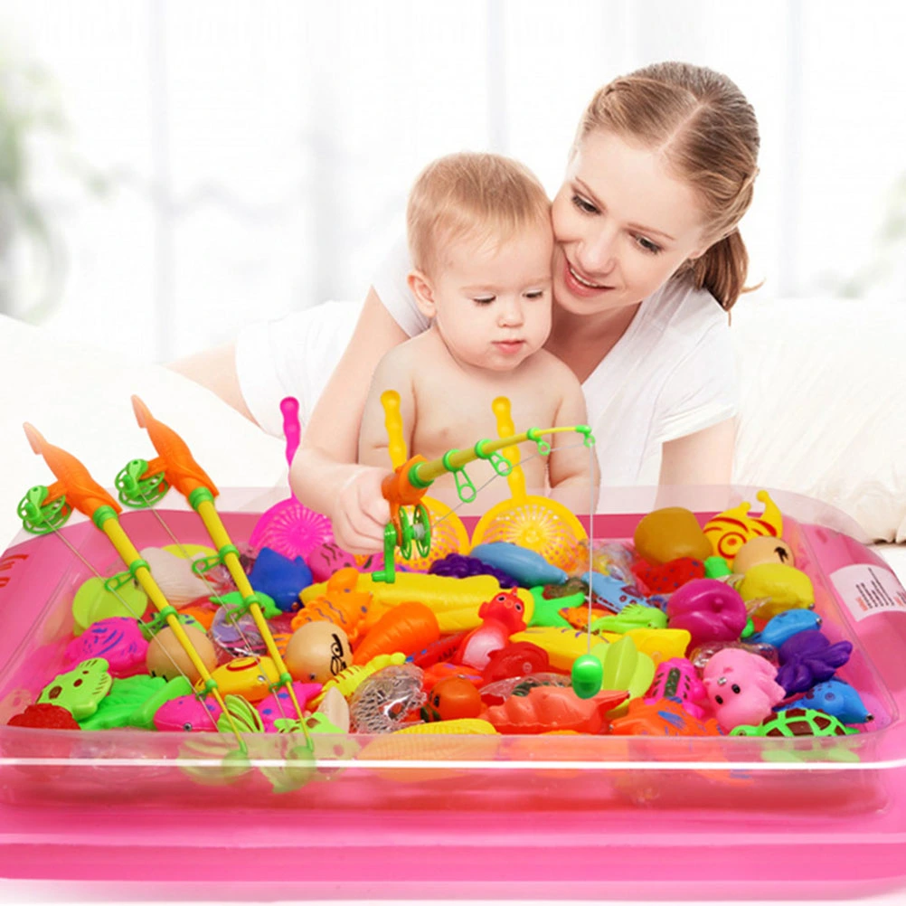 22pcs Magnetic Rod Net Fishing Toys Suit Fishing Game Set for Children Boy Girl (20pcs Fish + 1pc Rod + 1pc Net, Random Pattern and Color)