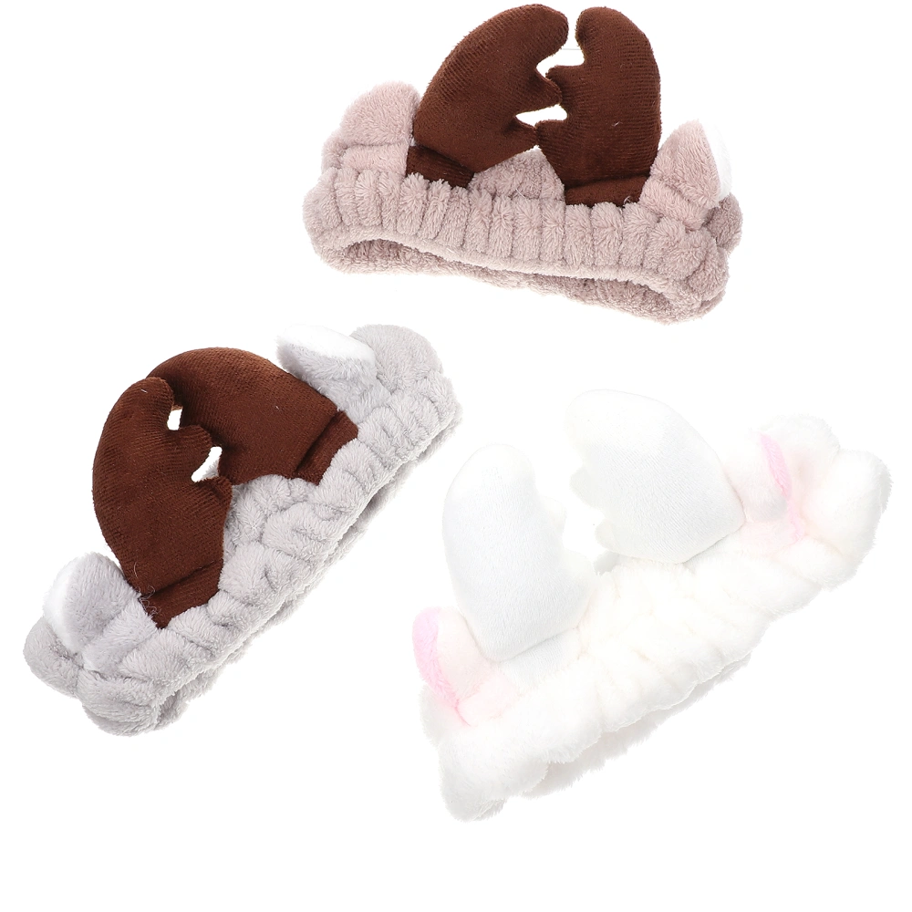 3PCS Plush Xmas Antler Makeup Hairbands Lovely Supple Washing Face Hair Bands