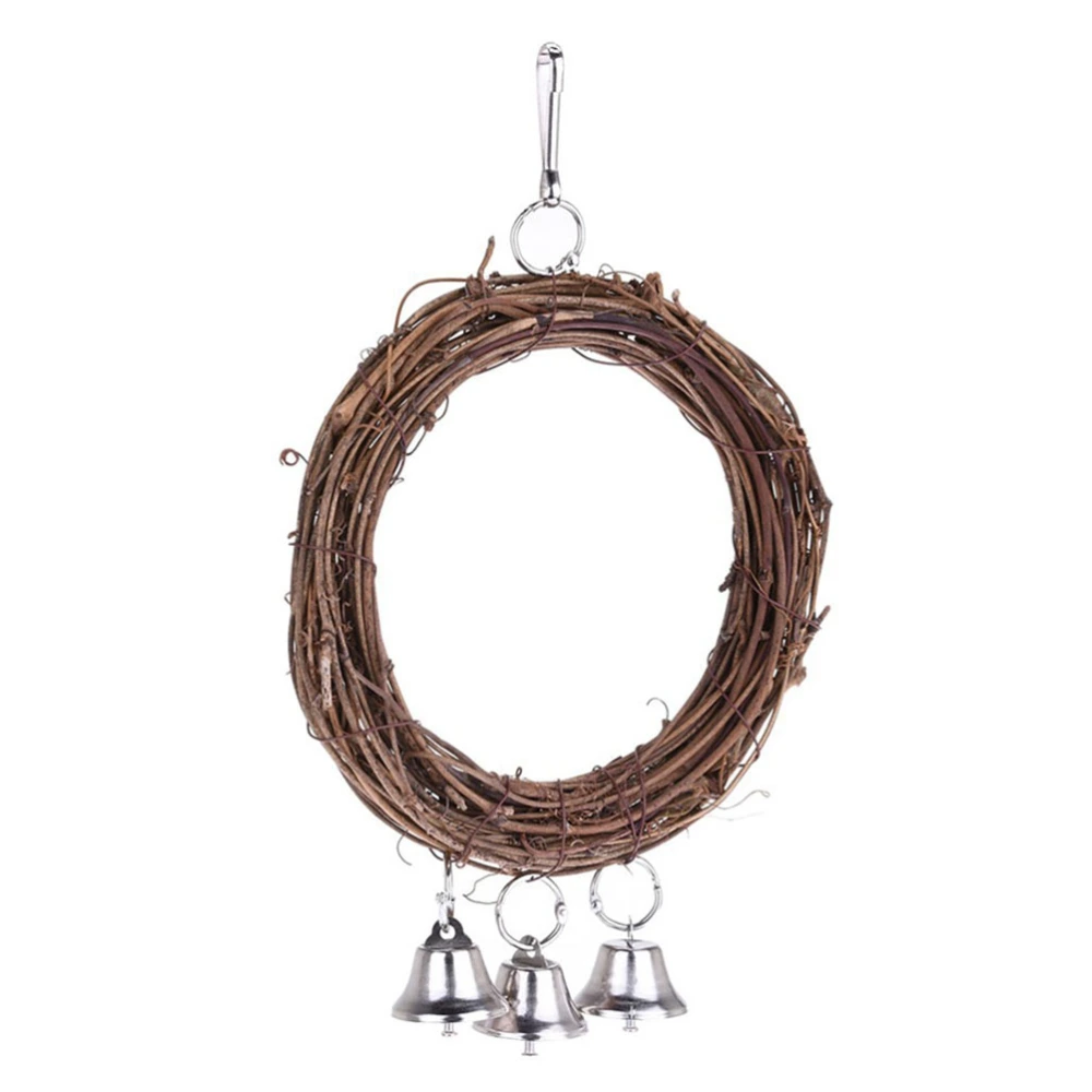 15CM Vine Rattan Standing Circle Parrot Swing Hanging Ring Parrot Swing Ring Bell Buckle Parrot Toy Pendant for Cage Garden