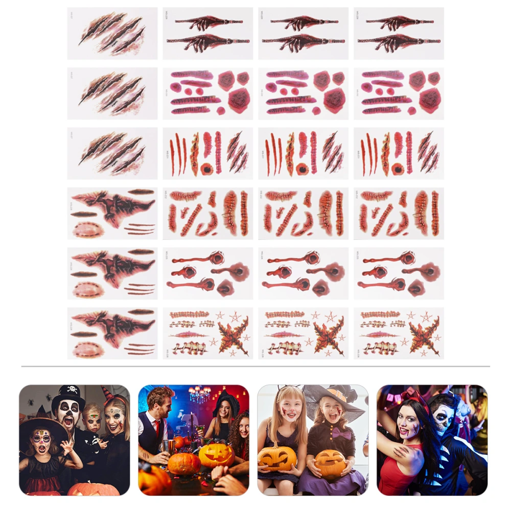 24 Sheets Scar Sticker for Party Halloween Birthday Cosplay Make-up Art Stickers