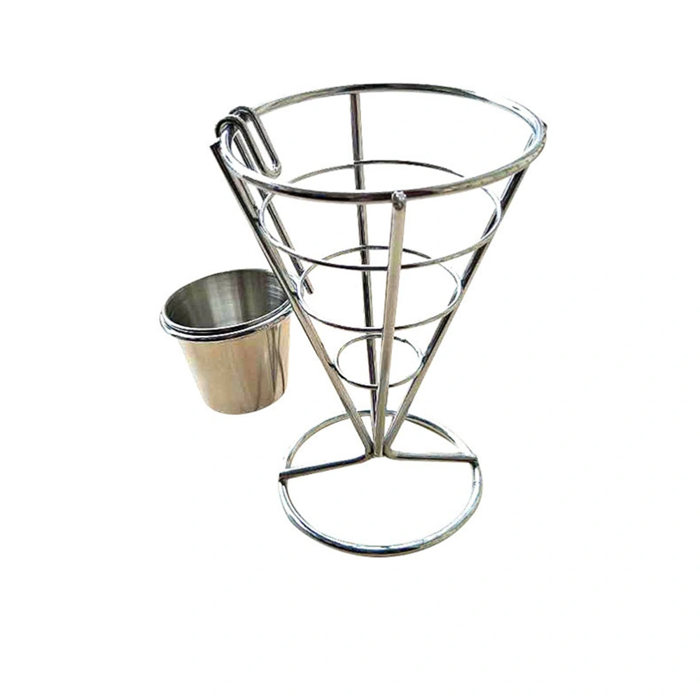 Fries Foods Stand Holder French Fry Chips Cone Metal Wire Basket with Sauce Dippers