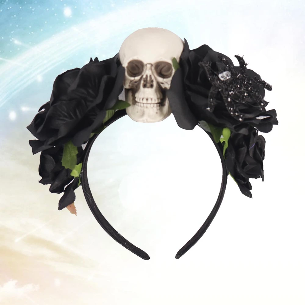 Artificial Flower Skull Hair Girl Hair Accessories for Halloween Party (Black)