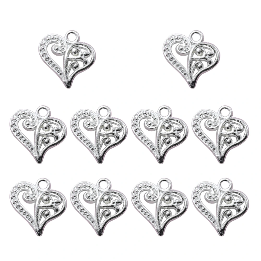 10pcs Alloy Hollow out Heart Pendants Charms DIY Jewelry Making Accessory for Necklace Bracelet (Bright Silver)