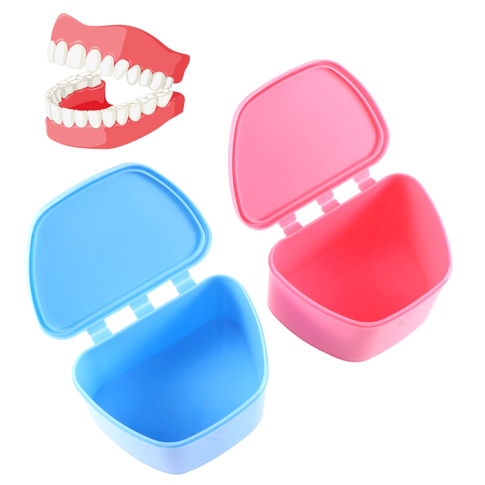 2pcs Portable Denture Case Lid Dentures Storage Box Orthodontic Dental Retainer Box (Blue and Rosy)