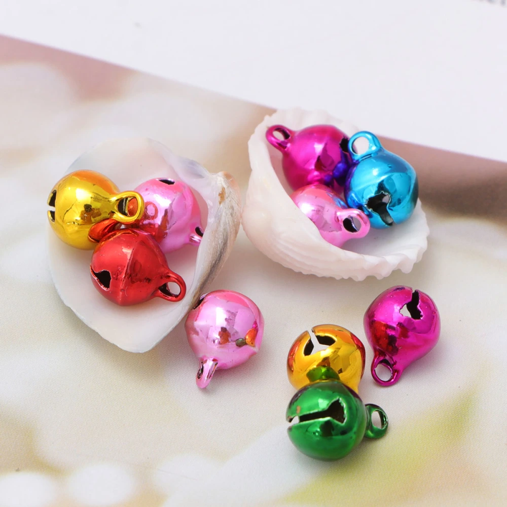 50pcs 10mm Metal Hollow Bells Crafts DIY Accessories Party Decor Christmas Bells (Mxied Color)