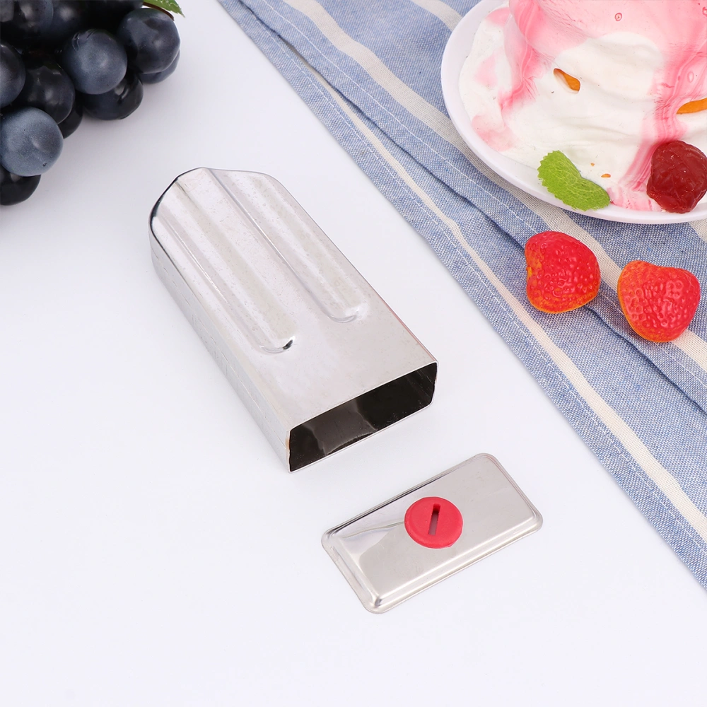 1Pc Stainless Steel Ice Cream Mold Bar Ice Mold Ice Cream DIY Creative Ice Grid Mold Ice Cream Model with Cover Silver (Round Head Double Groove)