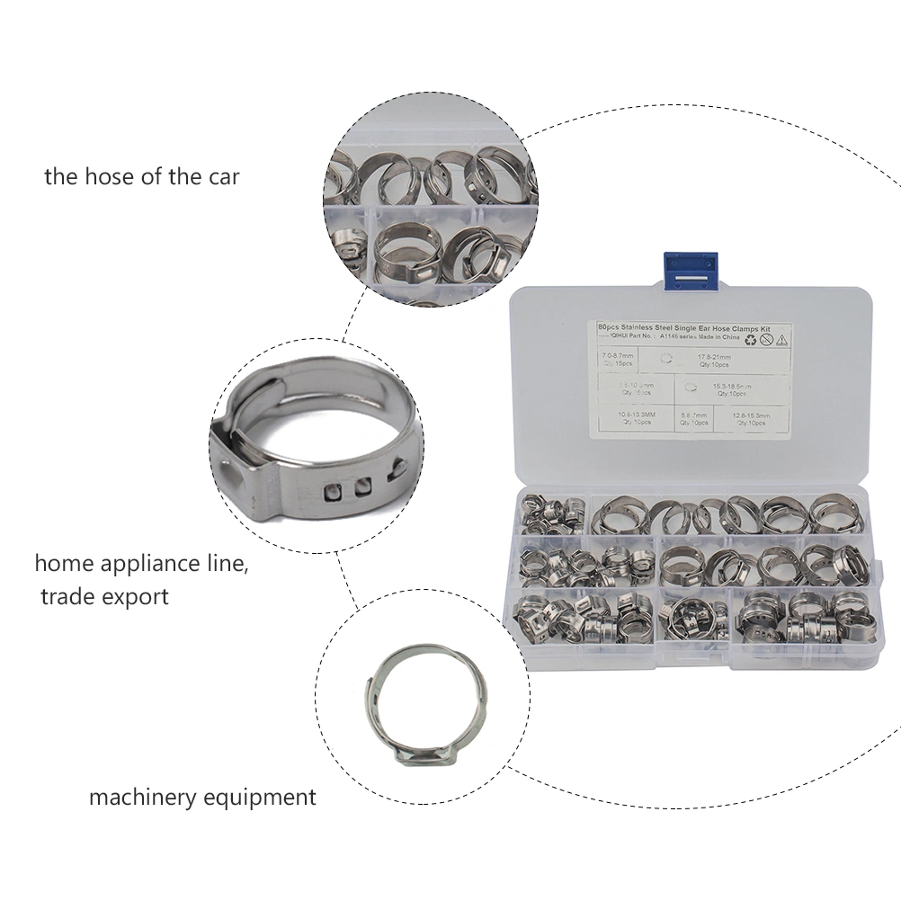 90pcs 5.8-21mm Single Ear Plus Stainless Steel Hydraulic Hose Clamps Clips