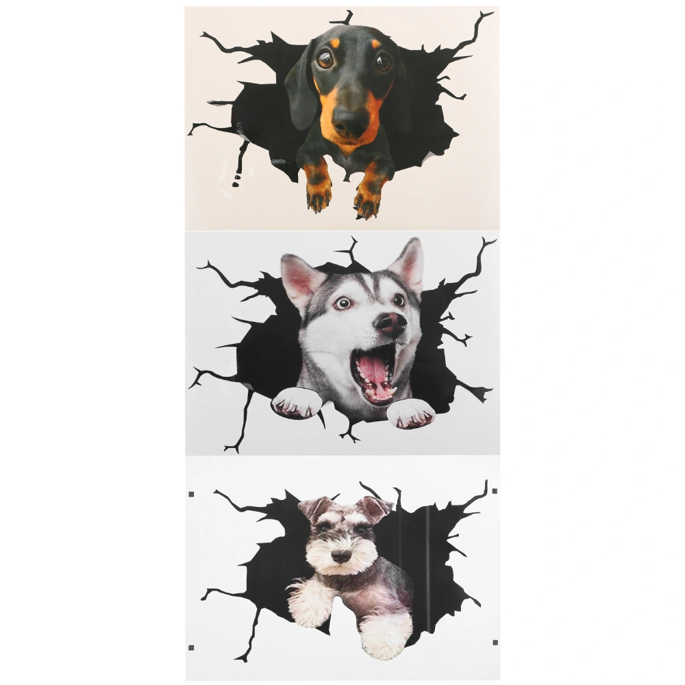 3pcs Car Window Removable Stickers Window Glass Cracked Dog Patterned Sticker Decoration