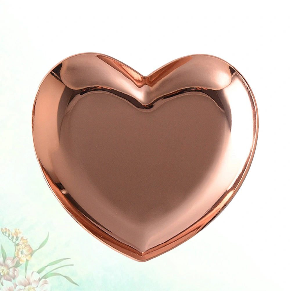 Metal Jewelry Plate Stainless Steel Plate Adorable Storage Disc Heart Shaped Tray for Home Kitchen Desktop Photo (Rose Gold)