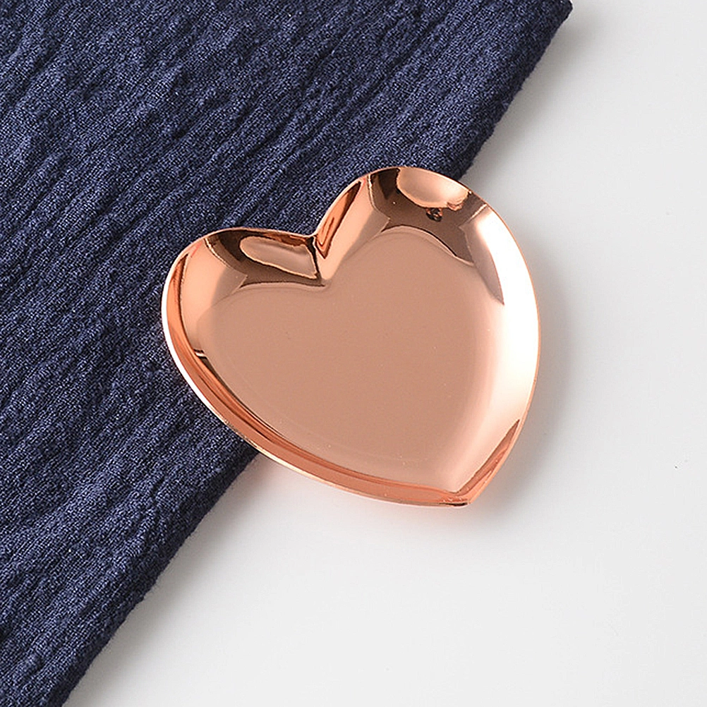 Metal Jewelry Plate Stainless Steel Plate Adorable Storage Disc Heart Shaped Tray for Home Kitchen Desktop Photo (Rose Gold)