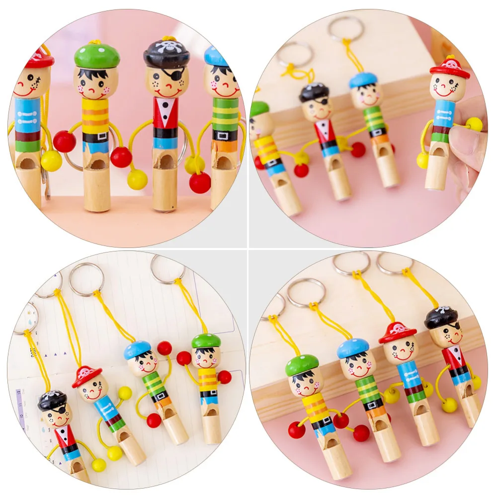 3Pcs Cartoon Wooden Pirate Whistles Pirate Whistle Keychains (Random Style)