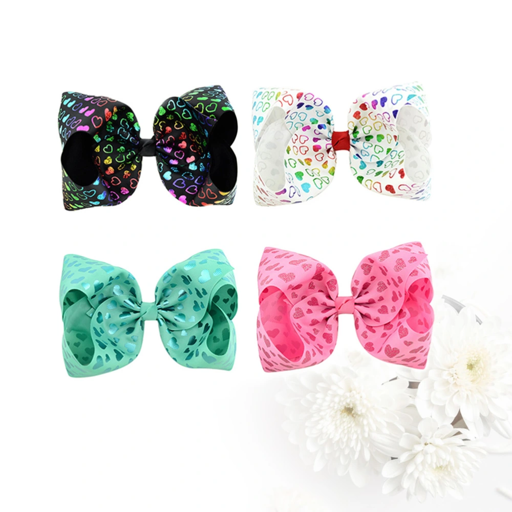 4Pcs 8 Inches Ribbed Band Bow-knot Hairpins Unicorn Printed  Pattern Hair Clips Delicate Bow Bobby for Girls Ladies Women