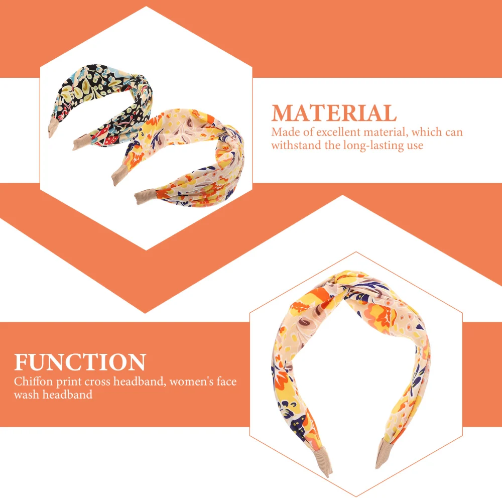 2Pcs Knotted Headbands for Women Chiffon Printing Headbands Decorative Headbands