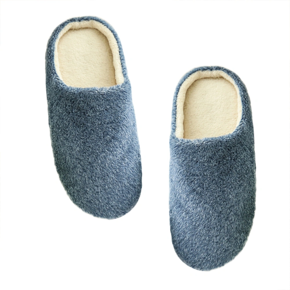 Women's Cozy Furry House Slippers Mens Cotton-Padded Plush Slippers Couples Winter Home Shoes - Size 44/45 (Navy Blue)