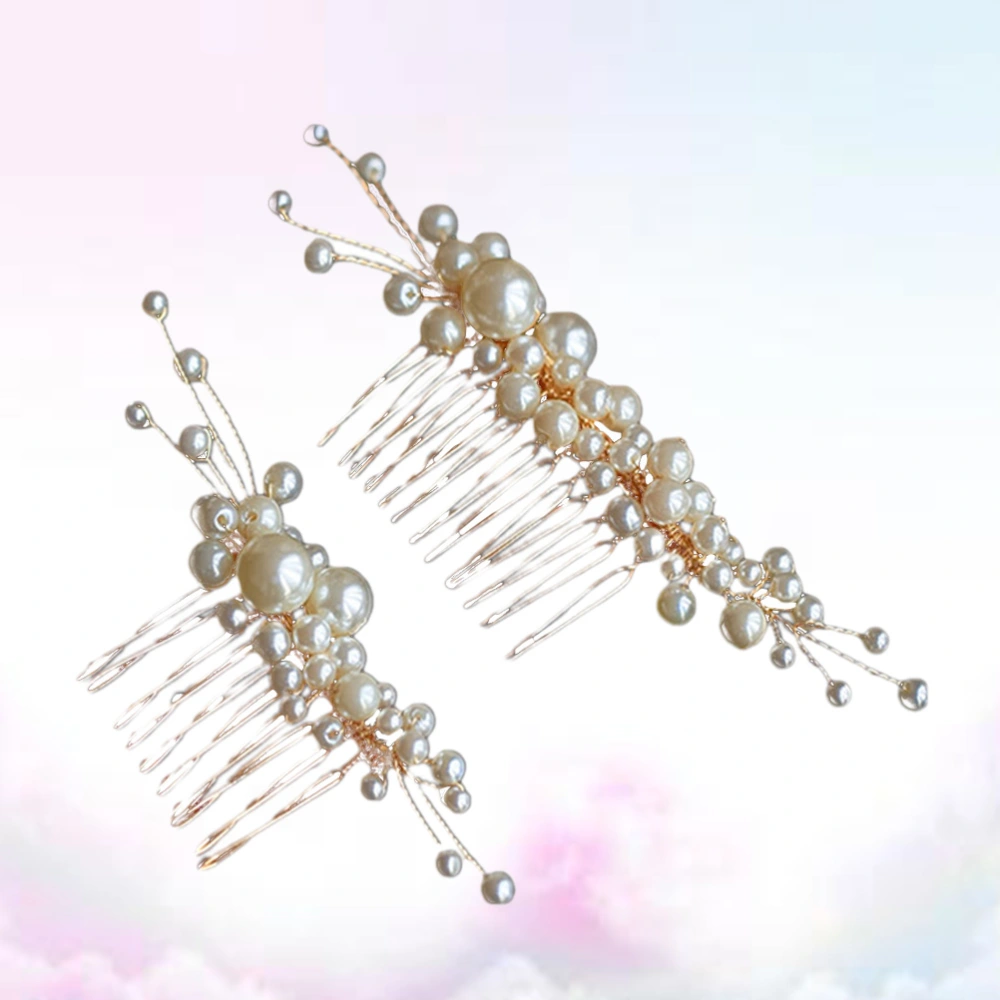 2PCS Handmade Pearl Hair Comb Jewelry Bridal Insert Comb Hairpin Hair Decoration for Wedding Women