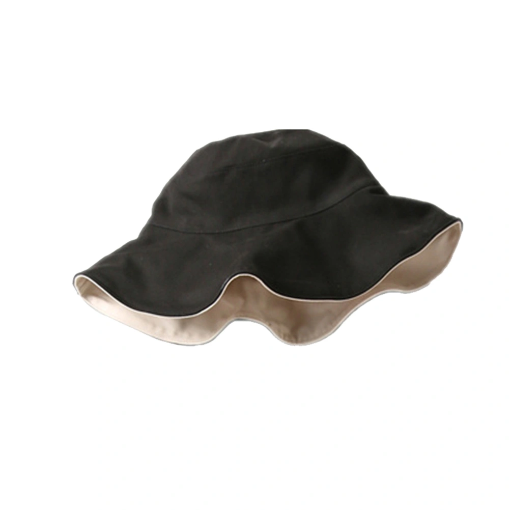 Double-side Bucket Hat Fashion Simple Japanese Style Wide Brim Sun Protection Hat Outdoor Vacation Summer Sun Hat (Black)