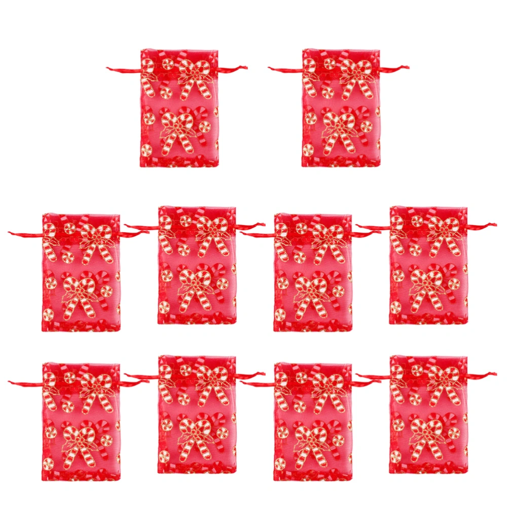 10pcs Christmas Storage Bags Drawstring Gift Bag Jewelry Pouches Party Supplies (Christmas Cane)