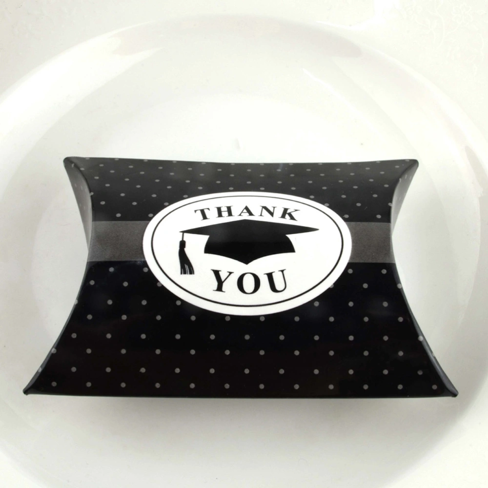 10 Pcs Thank You Black Graduation Bachelor Gift Boxes Sweets Boxes Pillow Candy Boxes Favors Graduation Party Supplies - 9x6.5x2.5cm (Black)