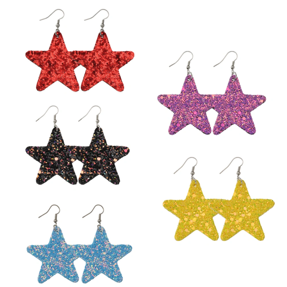 5 Pairs Five-pointed Star Shape Earrings Double Sided Sequined Earrings