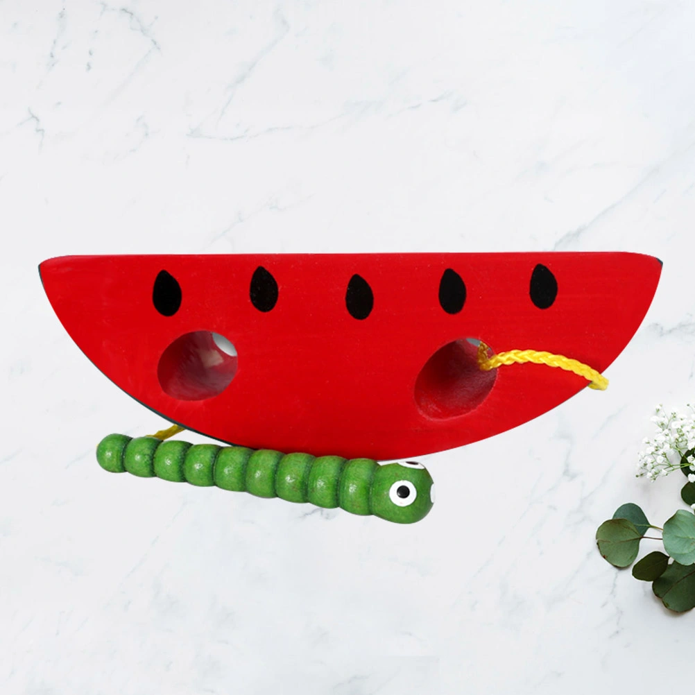 1pc Children Intelligence Threading Toy Wooden Worms Eat Watermelon Threading Toy Worm Eat Fruit Toy for Kids
