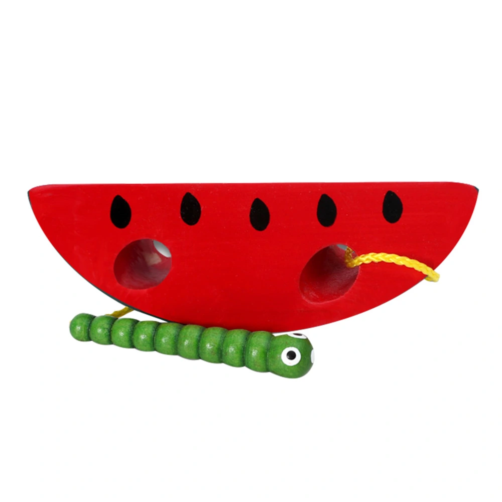 1pc Children Intelligence Threading Toy Wooden Worms Eat Watermelon Threading Toy Worm Eat Fruit Toy for Kids