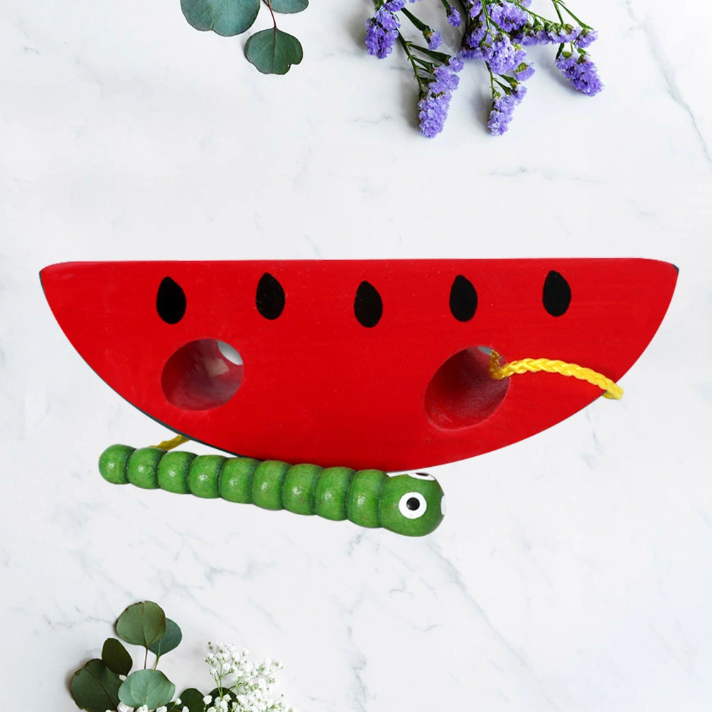 1pc Children Intelligence Threading Toy Wooden Worms Eat Watermelon Threading Toy Worm Eat Fruit Toy for Kids