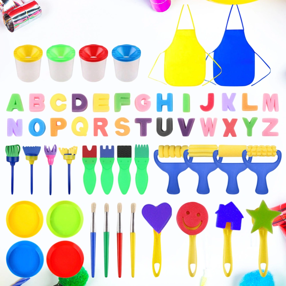 56PCS Children's Art Painting Sponge Brush Set Early Education Graffiti Seal Waterproof Pen Wash Painting Art Supplies