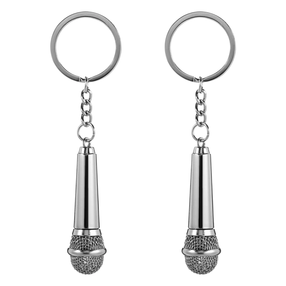 2Pcs Microphone Shaped Keychain Metal Keyring Practical Key Holder Creative Key Chain Silver