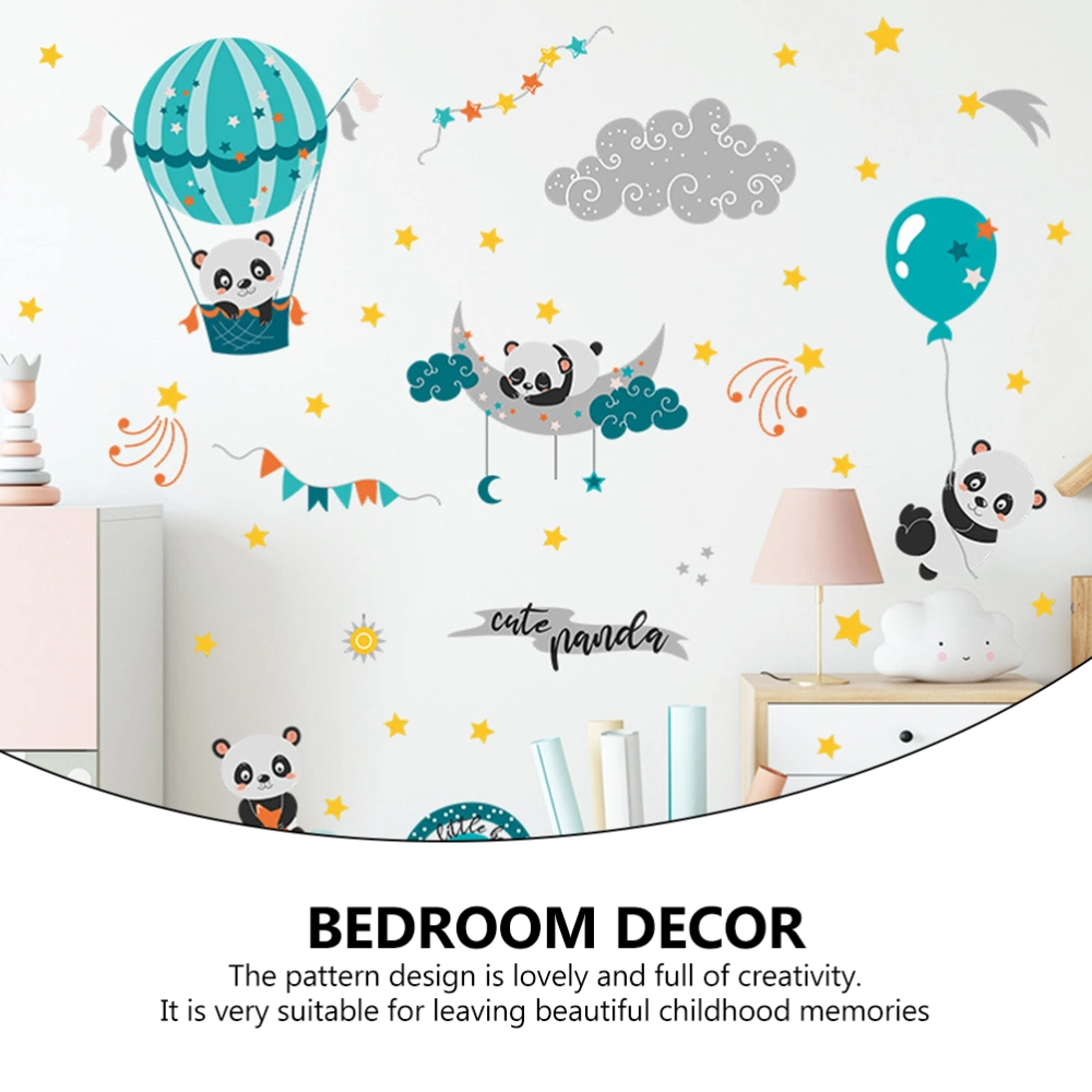 2Sheets Panda Hot Air Balloon Pattern Wall Decals Self-adhesive PVC Wall Stickers