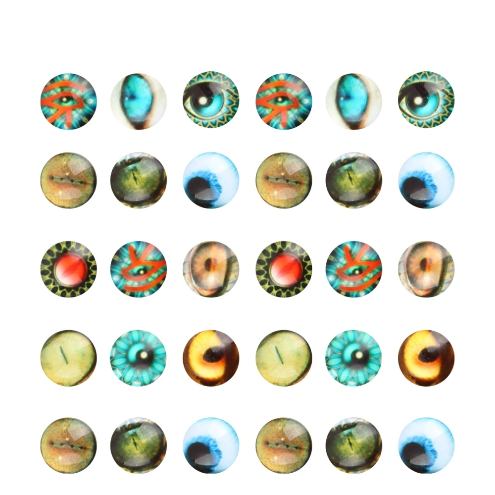 100Pcs Round Animal Eyes Pattern Time Glass Stickers DIY Jewelry Material Glass Decals (A-12mm)