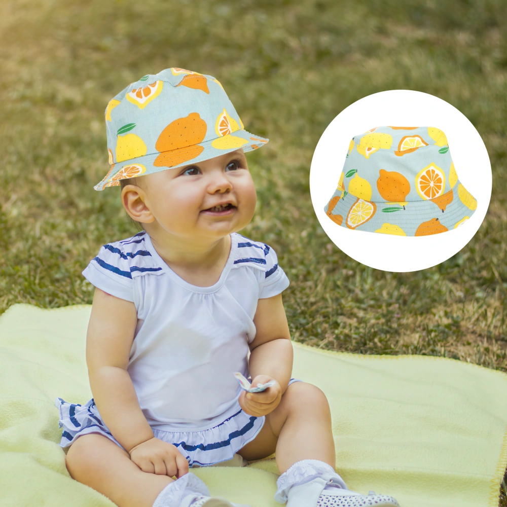 1PC Baby Hat Adorable Printing Sun Protection Hat Wide Brim Fisherman Hat for Kids Outdoor Beach (Blue Lemon Pattern)