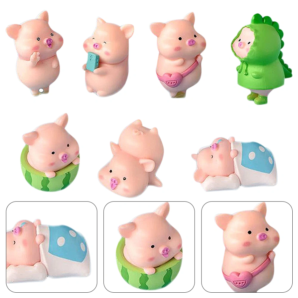 7pcs Micro Pig Decorations Garden Decor Desktop Animal Ornaments Plastic Piggy