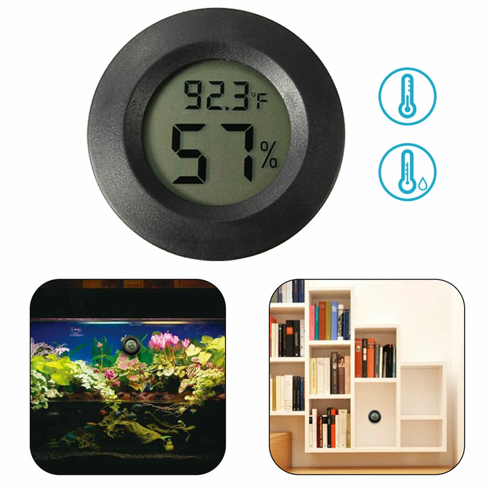 5PC Round Digital Hygrometer Thermometer Embedded Electronic Digital Hygrometer Acrylic Reptile Pet Humidity Meter for Pet Store Home Use (Black)