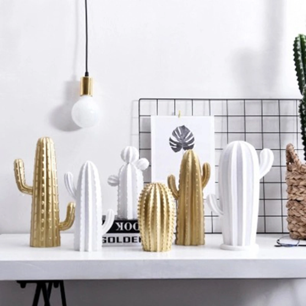 Nordic Style Succulent Cactus Display Stand Ornaments Figurines Statue Home Decoration Creative Desktop Decoration Living Room(White-B)