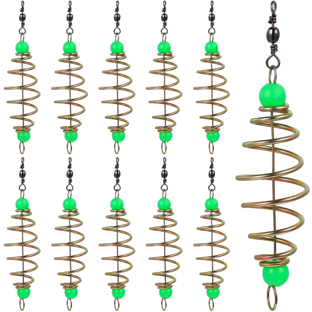 12 Pcs Fishing Feeder Baits Cages Olive Shape Spring Fishing Feeder Bait Holders with Luminous Pendant Beads