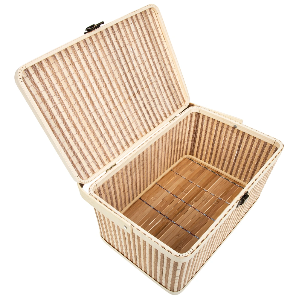 Lidded Bamboo Basket Handle Food Fruit Storage Basket Closure Moon Cake Basket