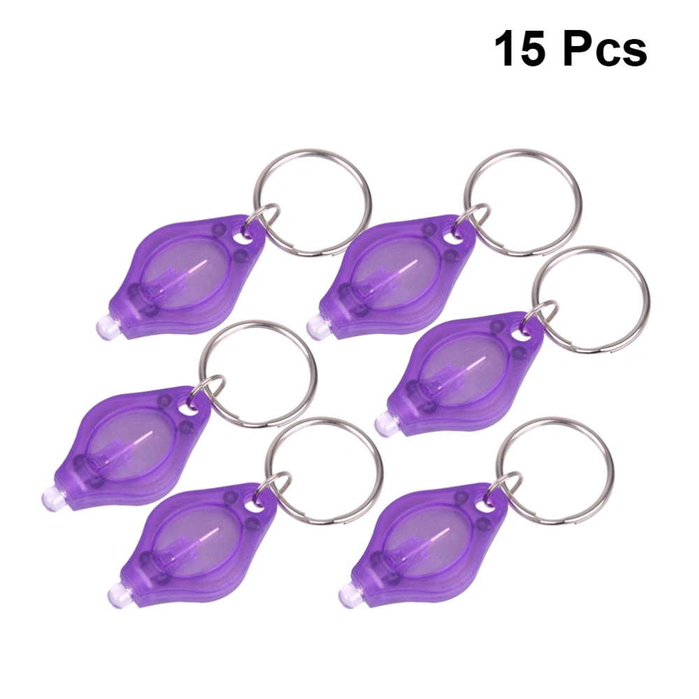 15 Pcs Plastic LED Keychain Mini LED Flashlight Key Ring Light Torch Light Lamp Key Holder Dog Collar Light (Purple)