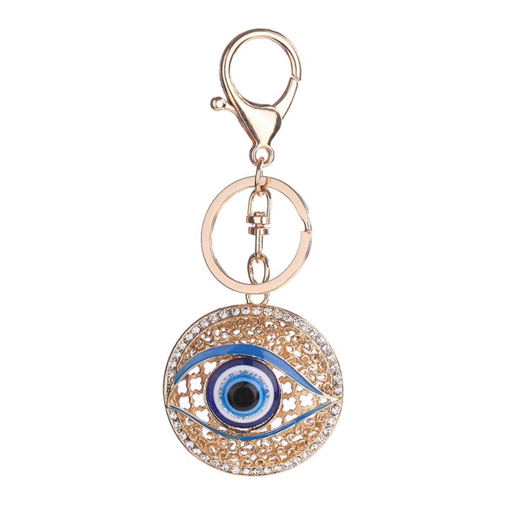 Big Eye Hollow Out Round Pendant Keychain Car Key Ring Purse Bag Ornament for Women(Blue)