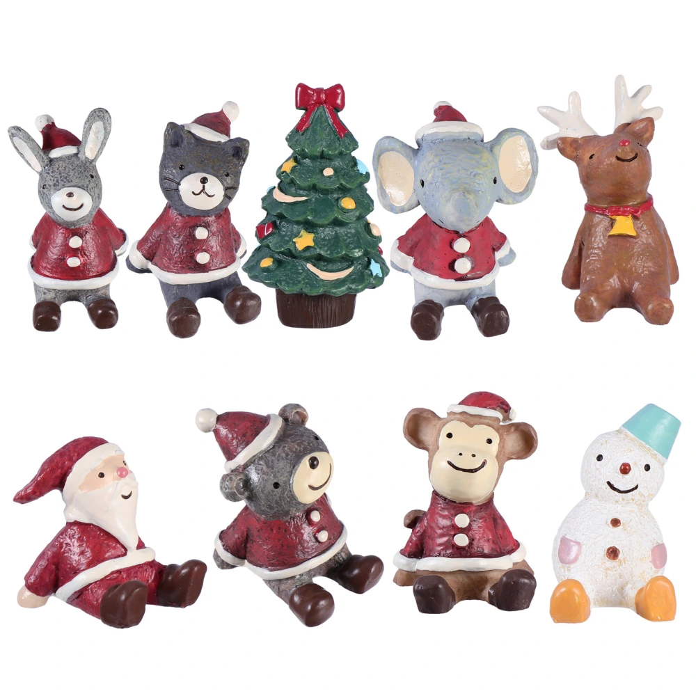 9pcs Mini Christmas Ornaments Lovely Animals Micro Landscape Ornaments