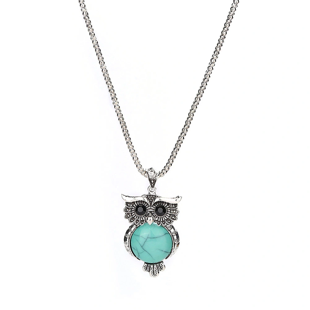 Set of 3pcs Jewelry Set Retro Turquoise Stone Owl Pendant Necklace Drop Earrings Charm Bracelet