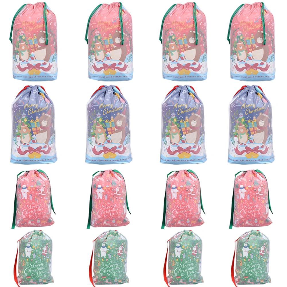 16Pcs Christmas Plastic Gift Bags Double Layer Drawstring Gift Packing Bags