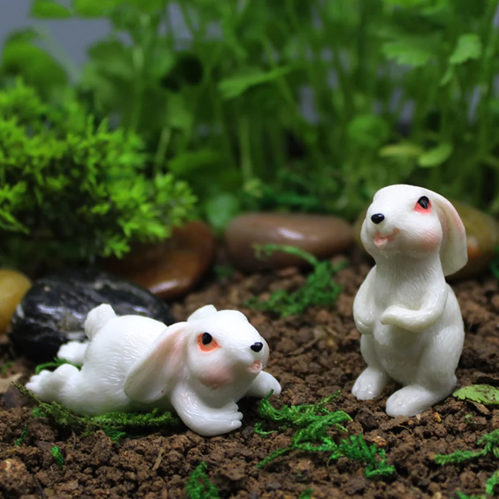 4Pcs Small Rabbit Figurine Lovely Bunny Modeling Statue Bonsai Rabbit Adornment