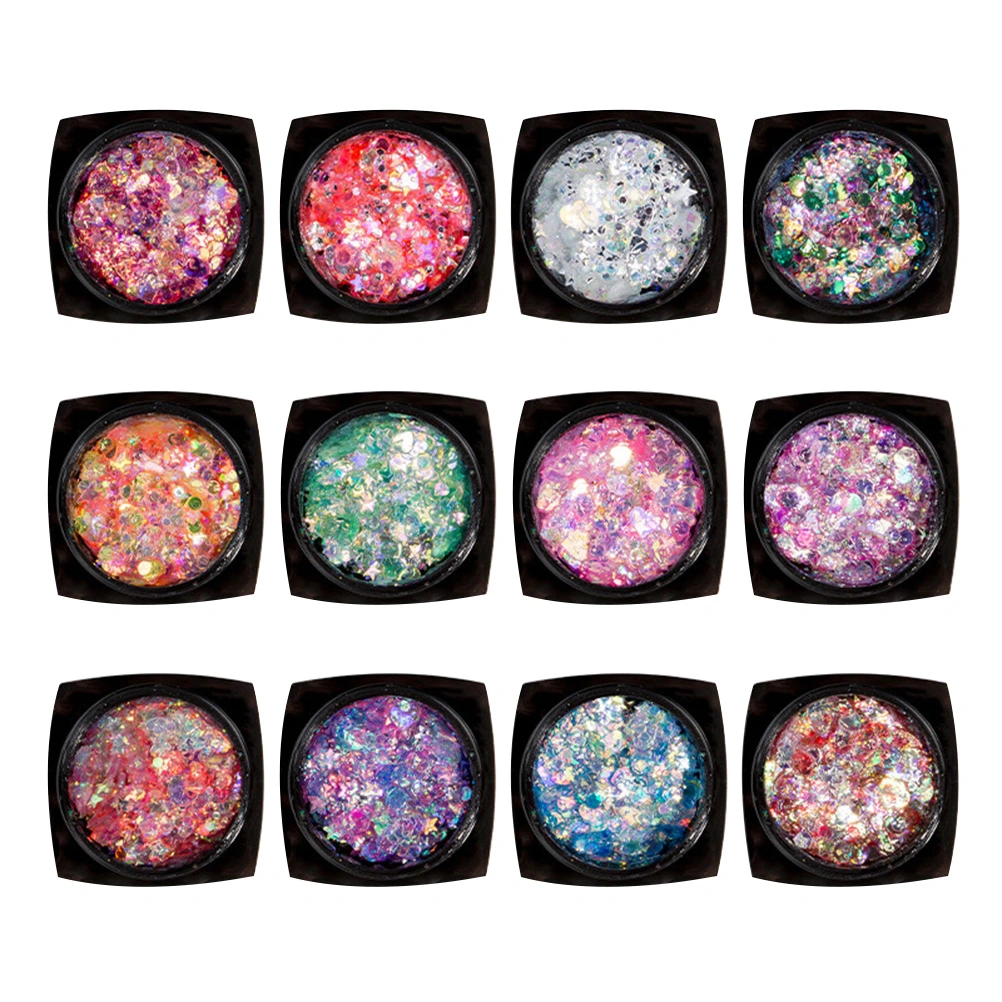 Sequined Body Gels Set 12 Colors Brilliant Facial Body Decor for Makeup Manicure