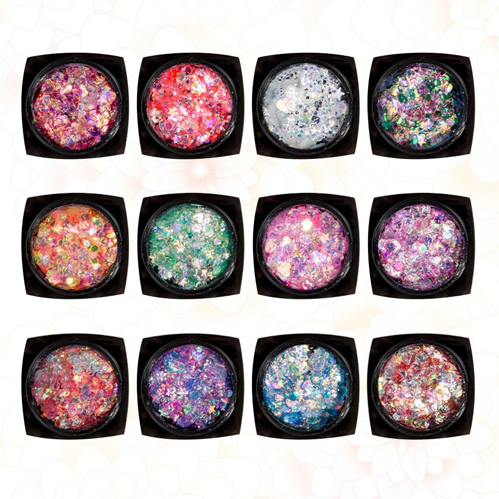 Sequined Body Gels Set 12 Colors Brilliant Facial Body Decor for Makeup Manicure